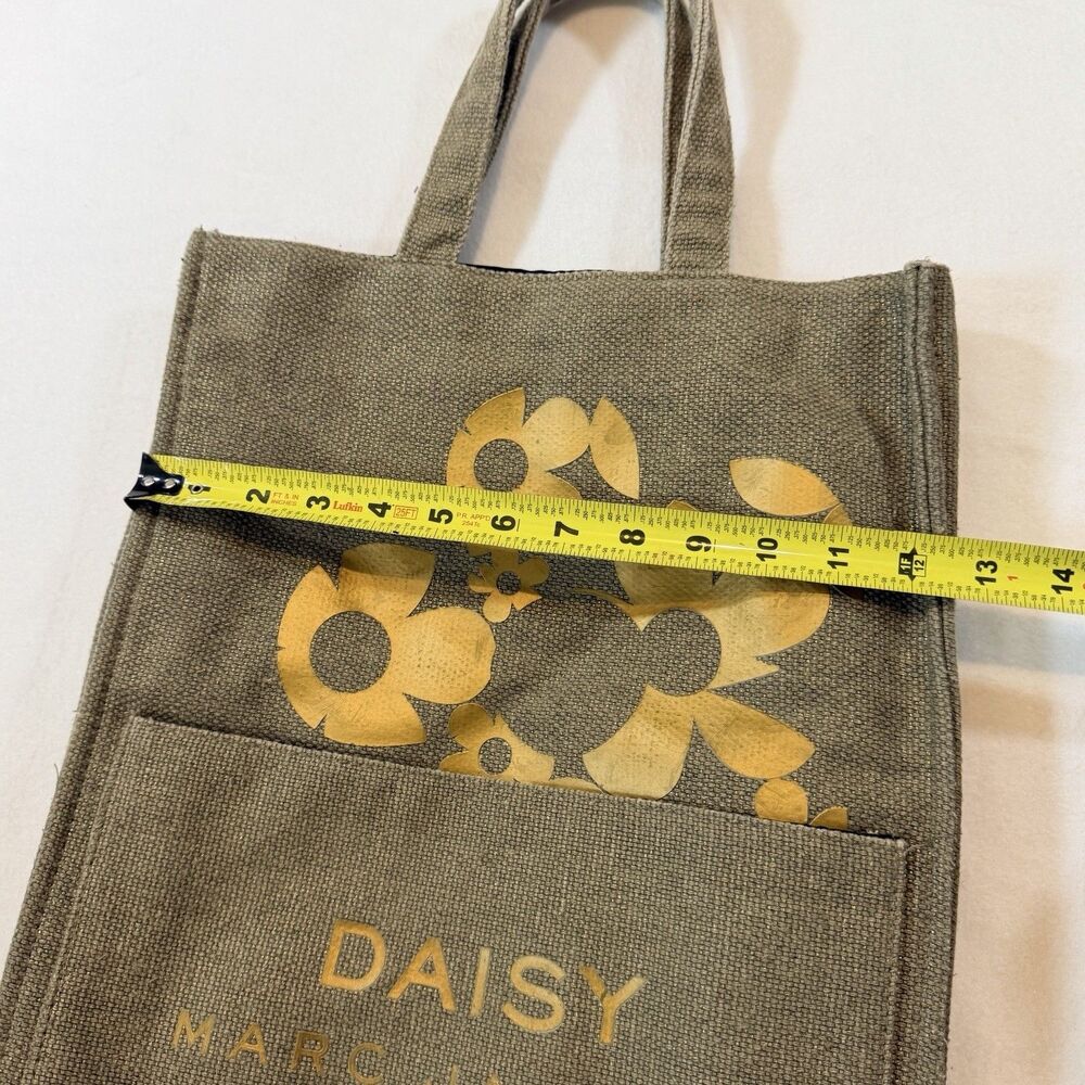 Marc Jacobs DAISY Woven Olive Green Burlap Canvas Floral Tote Travel Shopper Bag - Picture 4 of 7
